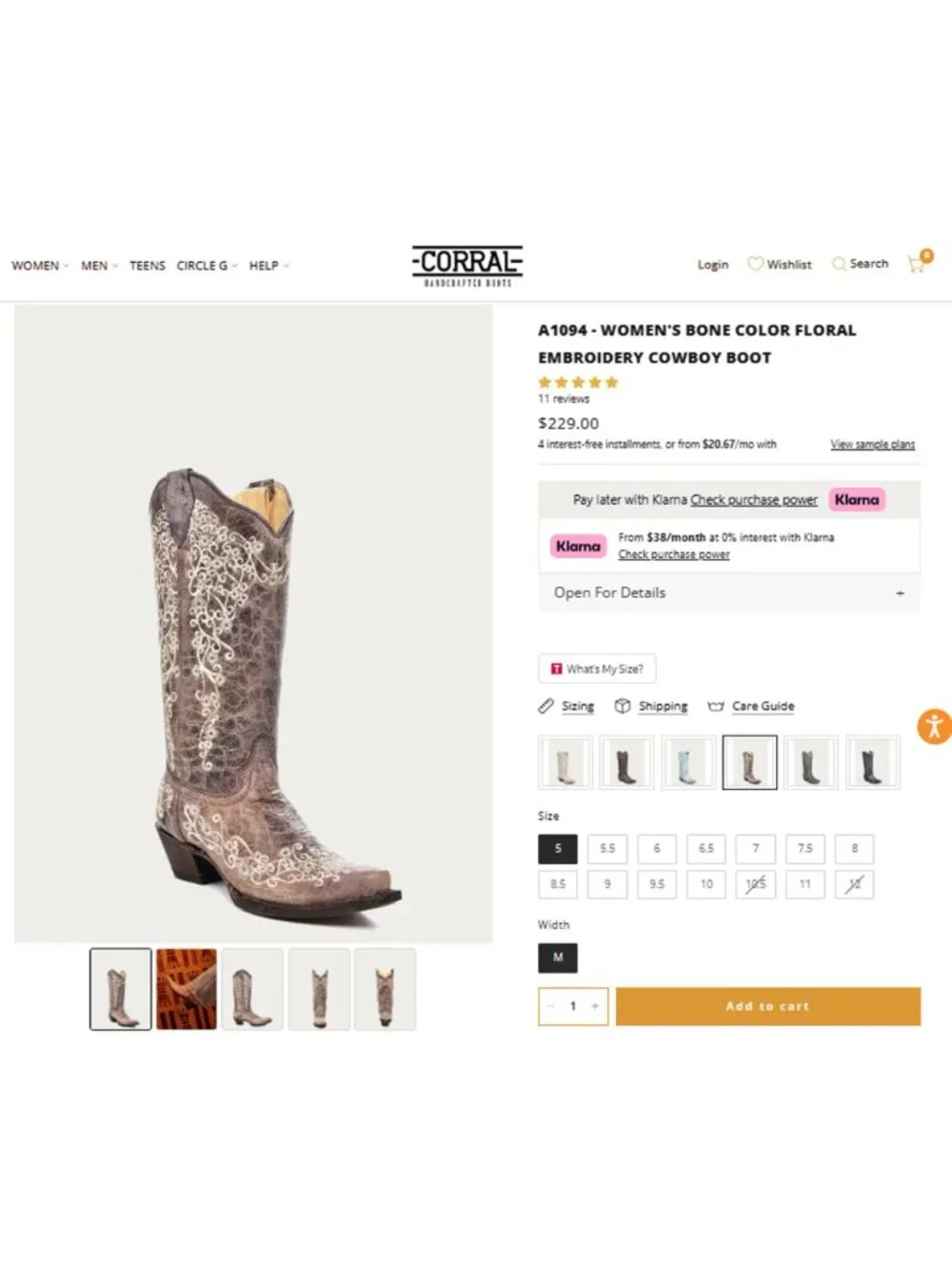 Corral Distressed Brown Leather Floral Cowgirl Western Boots Women 7M Snip Toe - Picture 9 of 16